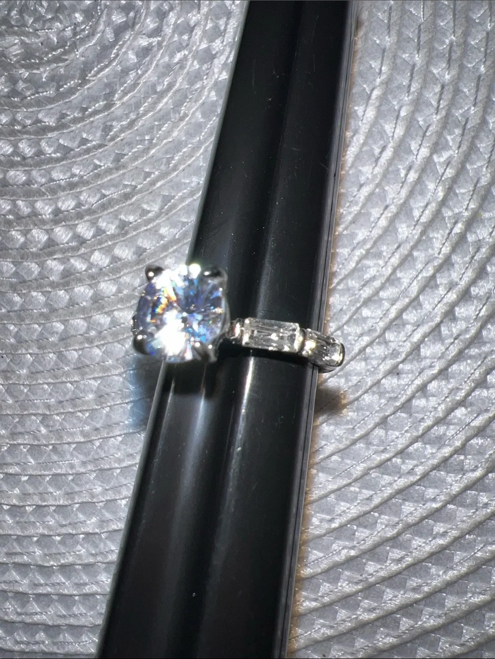 Classic Round-Cut Solitaire Ring with Baguette Accents - Silver